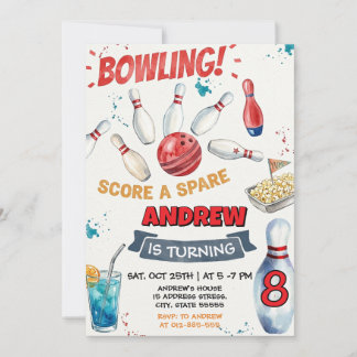 Personalisierte Bowling-Geburtstagsfeier für Kinde Einladung
