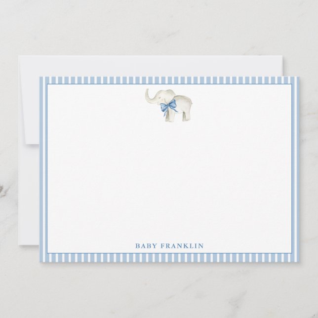 Personalisierte Boy Stationery Elephant Baby Dusch Dankeskarte (Vorderseite)