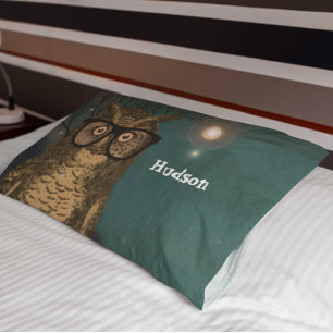 Personalisierte Boy's Room Owl mit Brillentextur Kissenbezug