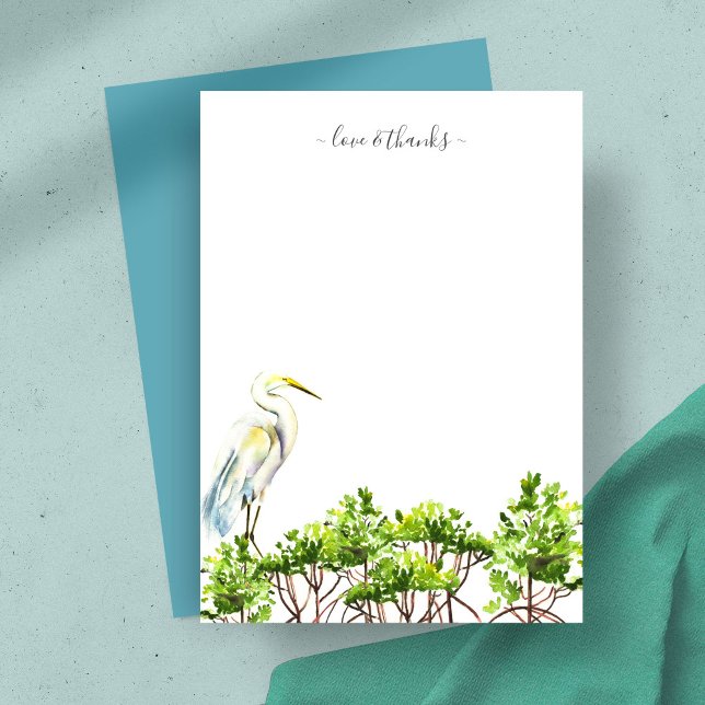 Personalisierte Brandschutztafel Mitteilungskarte (Thank you card features tropical watercolor art by Victoria Grigaliunas great white heron mangroves)