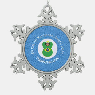 Personalisierte brasilianische Chanukka-Engelflagg Schneeflocken Zinn-Ornament