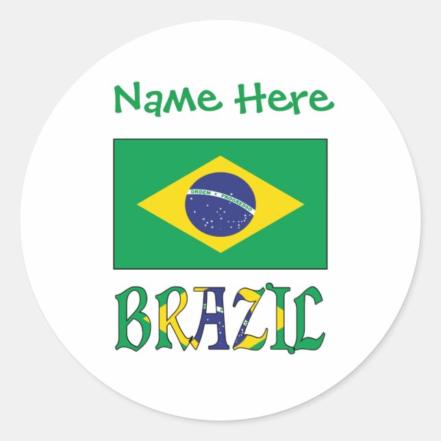 Personalisierte Brasilien-Flagge Runder Aufkleber (Vorderseite)