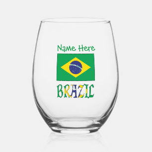 Personalisierte Brasilien-Flagge Weinglas Ohne Stiel