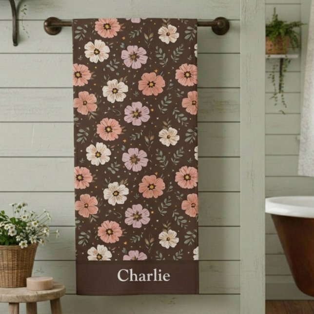Personalisierte braune Blumen Strandtuch (Von Creator hochgeladen)