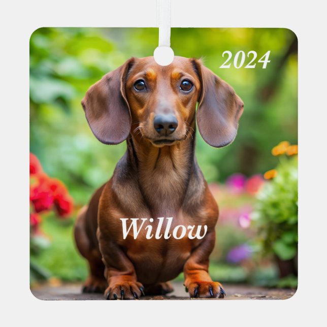Personalisierte braune Dackel - Dackel Ornament Aus Metall (Rückseite)