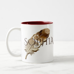 Personalisierte braune Feder mit individuellem Nam Zweifarbige Tasse