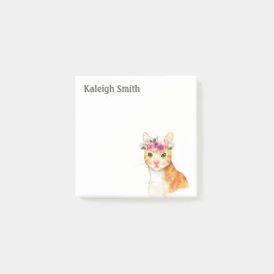 Personalisierte braune Katze Kitten Lila Rosa Blum Post-it Klebezettel