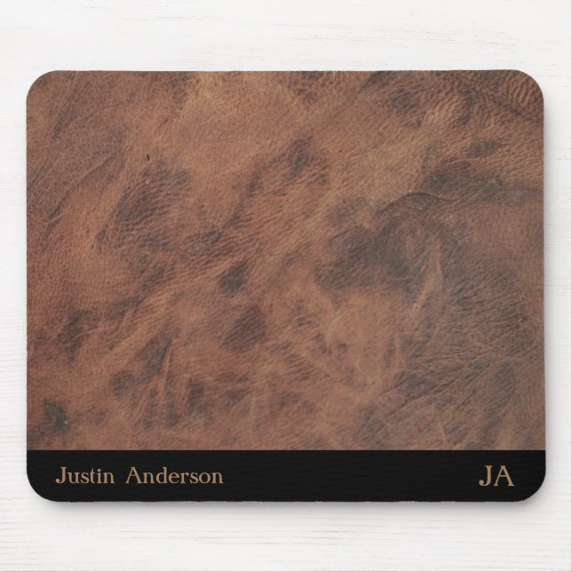Personalisierte braune Ledermatte mit Initialen Mousepad (Vorne)