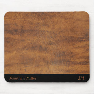 Personalisierte braune Ledermausunterlage mit Init Mousepad