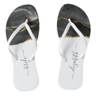 Personalisierte Braut Schwarz Gold Achat Hochzeit Flip Flops