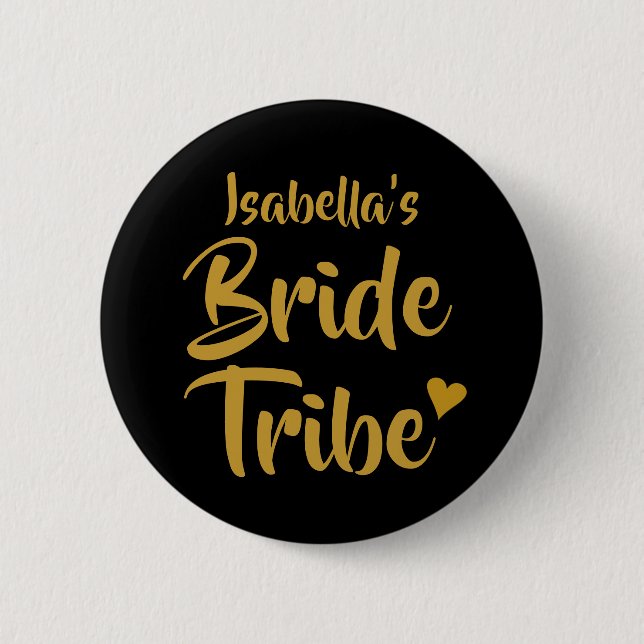 Personalisierte Braut Tribe Gold Herz Button (Vorderseite)
