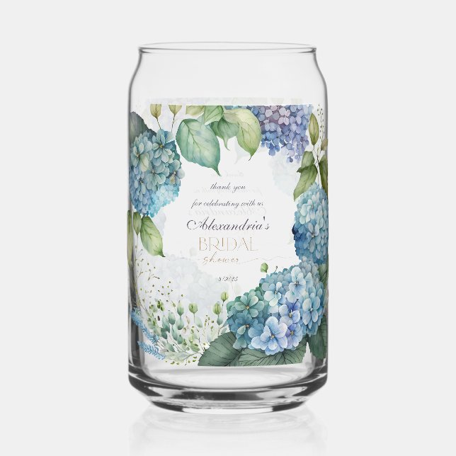 Personalisierte Brautdusche Blaue Hortensien Dosenglas (Vorderseite)