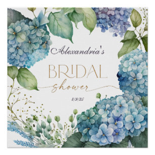 Personalisierte Brautdusche Blaue Hortensien Poster