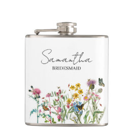 Personalisierte Brautjungfer-Wildblumen-Hochzeit Flachmann