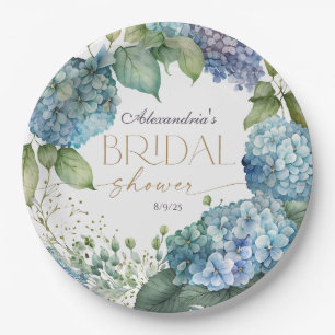Personalisierte Brautparty Blaue Hortensien Pappteller