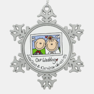 Personalisierte Bride Groom Foto Snowflake Ornamen Schneeflocken Zinn-Ornament