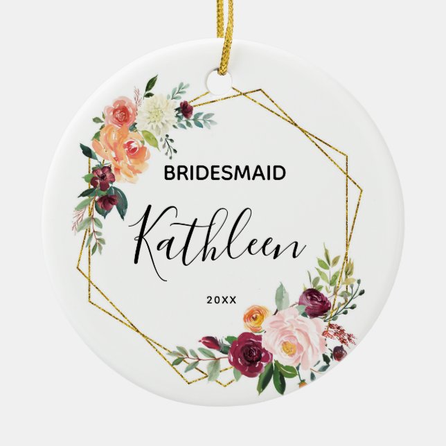Personalisierte Bridesmaid Blumengeschenk Keramik Ornament (Vorne)
