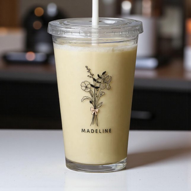 Personalisierte Bridesmaid-Blüte mit rosa Bogen Acryltrinkbecher (Von Creator hochgeladen)