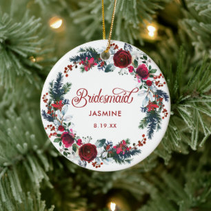 Personalisierte Bridesmaid Gift Holiday Floral Wre Keramik Ornament