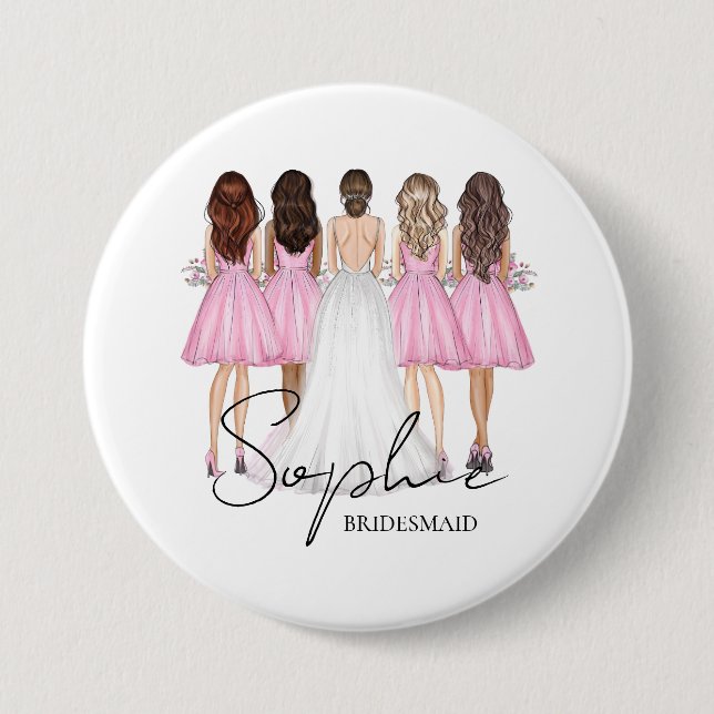 Personalisierte Bridesmaid-Individuelle Name-Gesch Button (Vorderseite)