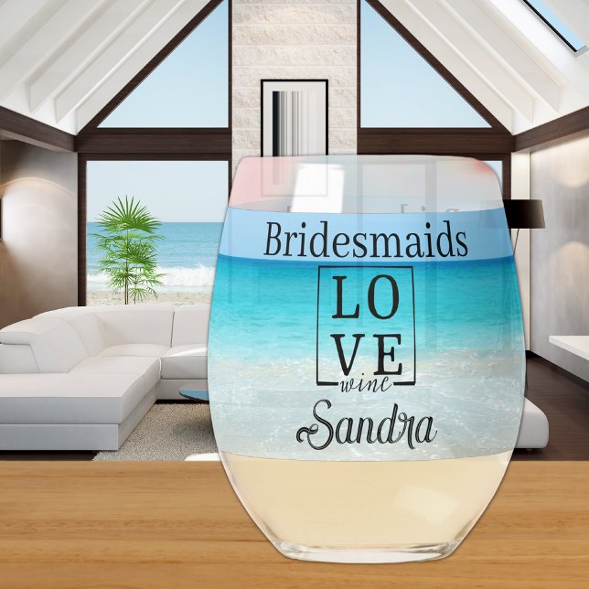 Personalisierte Bridesmaid-Liebe Tropical Beach Weinglas Ohne Stiel (Von Creator hochgeladen)