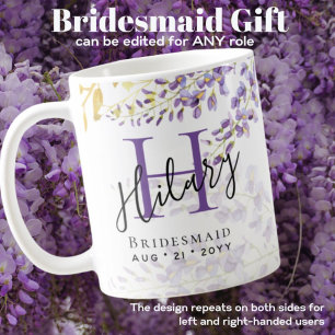 Personalisierte Bridesmaid Lila WISTERIA Monogramm Kaffeetasse