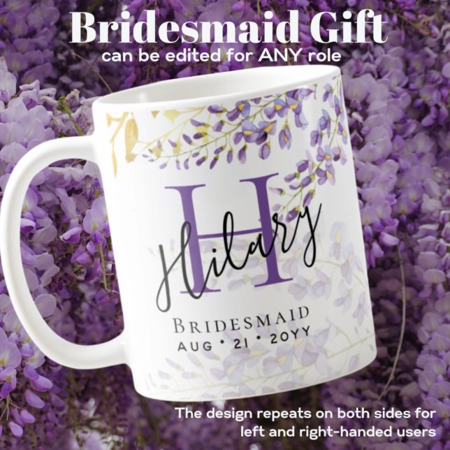 Personalisierte Bridesmaid Lila WISTERIA Monogramm Kaffeetasse (Von Creator hochgeladen)