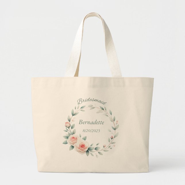 Personalisierte Bridesmaid Pink Rose Toe Tasche (Vorne)