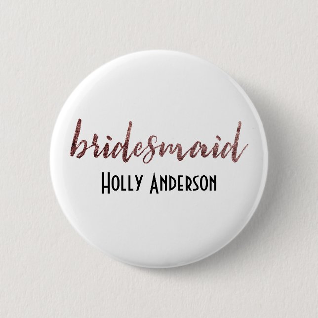 Personalisierte Bridesmaid Rose Gold Glitzer 2 Button (Vorderseite)