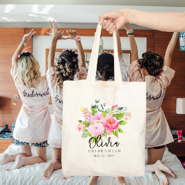 Personalisierte Bridesmaid-Tasche | Rosa Blume Tragetasche