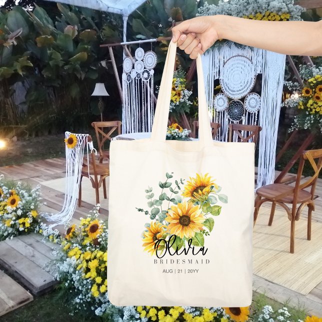 Personalisierte Bridesmaid-Tasche | Sonnenblumen R Tragetasche (Von Creator hochgeladen)