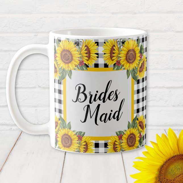 Personalisierte Bridesmaid Tasse Gingham & Sunflow (Bridesmaid personalized Sunflowers and Gingham Bridal Shower Gift Mug)