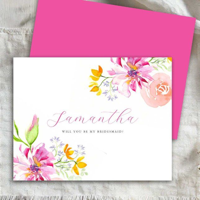 Personalisierte Bridesmaid-Vorschlag Karten Aquare (Bridesmaid proposal cards watercolor pink flowers art by Victoria Grigaliunas of Do Tell A Belle)