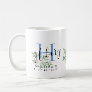 Personalisierte Bridesmaids Blauer Anfangsname Flo Kaffeetasse