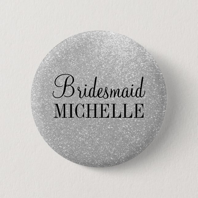 Personalisierte Bridesmaiktasten aus Silber-Glitze Button (Vorderseite)