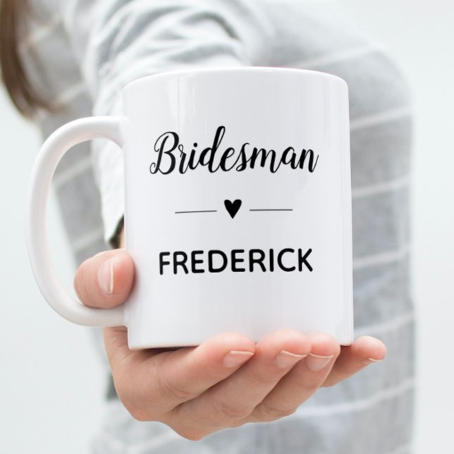 Personalisierte Bridesman Black Script Wedding Kaffeetasse (Von Creator hochgeladen)