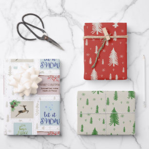 Personalisierte Briefmarke und Pine Tree Doodle Geschenkpapier Set