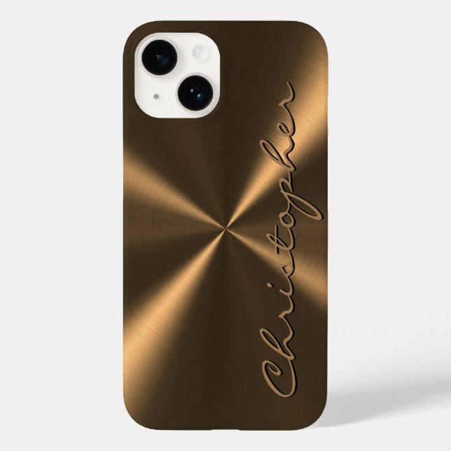 Personalisierte Bronze-Metallische Radialtextur Case-Mate iPhone Hülle (Rückseite)