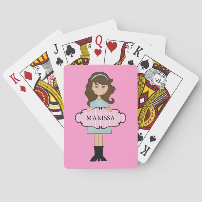 Personalisierte brünette Girly Spielkarten (Rückseite)