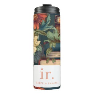 Personalisierte Bücher und Blume mit Name und Mono Thermosbecher