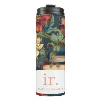 Personalisierte Bücher und Blume mit Name und Mono Thermosbecher