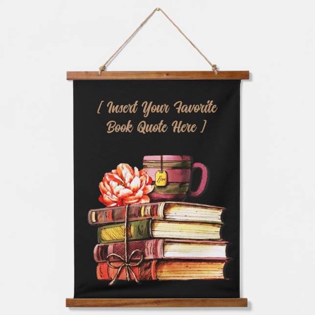 Personalisierte Bücher und Tee-Black Wandteppich Mit Holzrahmen (Vorderseite)