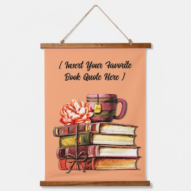 Personalisierte Bücher und Teepeach Wandteppich Mit Holzrahmen (Vorderseite)