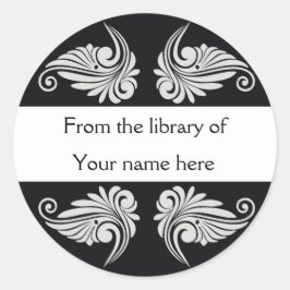 PERSONALISIERTE BUCHZEICHEN - SCHNÖRKEL RUNDER AUFKLEBER