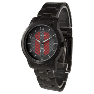 Personalisierte Bugundy Red Carbon Style Streifen Armbanduhr