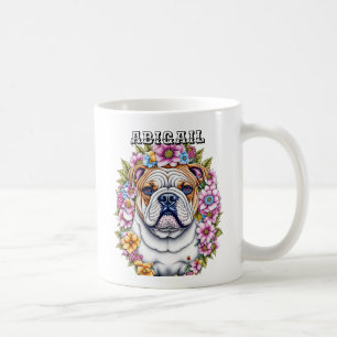 Personalisierte Bulldog und Whimsikäre Blume Kaffeetasse