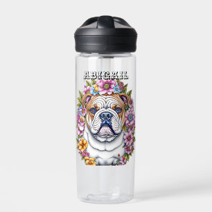Personalisierte Bulldog und Whimsikäre Blume Trinkflasche