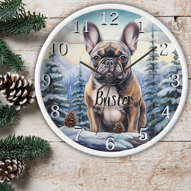 Personalisierte Bulldog-Winter-Wall-Uhr Uhr (Wooden Frame)