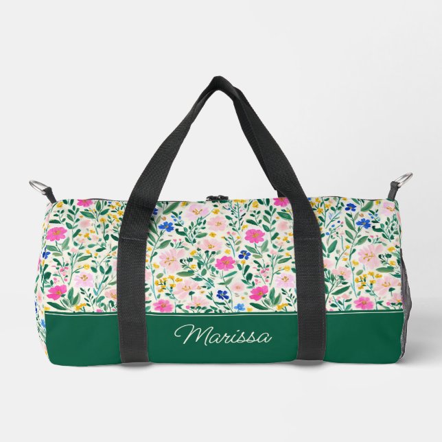 Personalisierte Bunte Blumen-Duffeltasche Duffle Bag (Vorderseite)