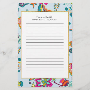 Personalisierte bunte Blumenchintz auf Hellblau Briefpapier